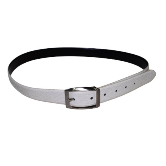 Womens White Snake-Embossed Leather Belt XL Silver Buckle - Picture 1 of 11